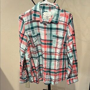 Plaid Button-Up Shirt in Red, Green, and White